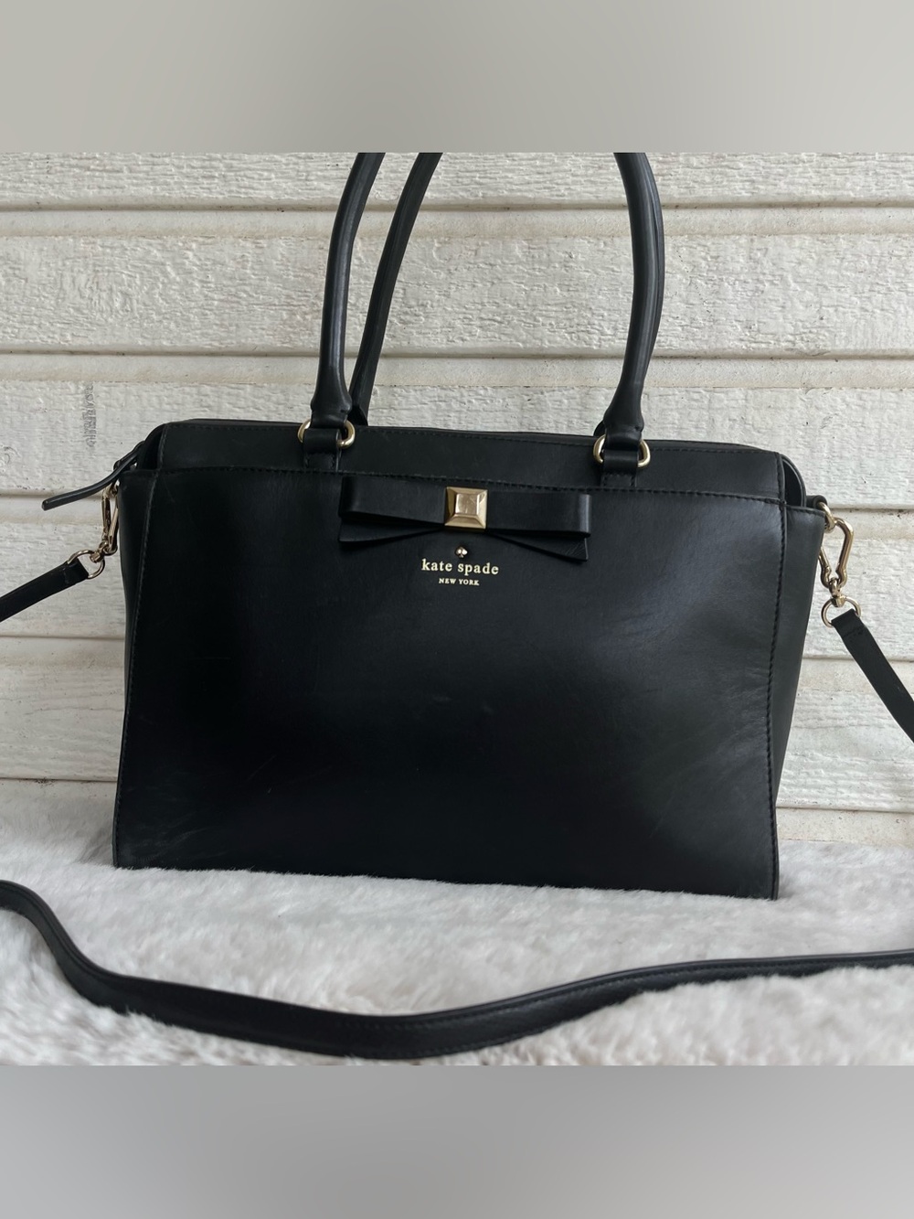 KATE SPADE Black Leather Beacon Court Jeanne Laptop Tote Satchel Bag